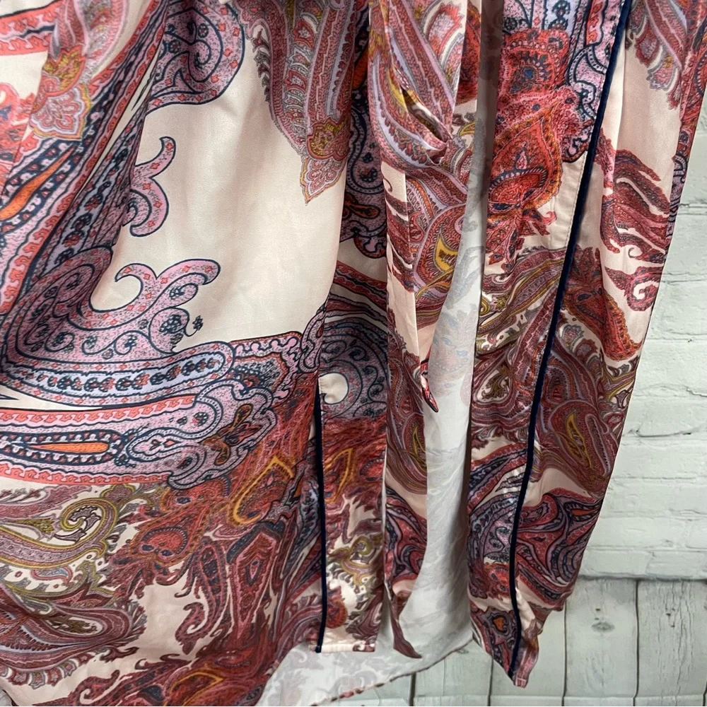 LULUS Fiji Blush Pink Paisley Print Satin Robe with Tie size small